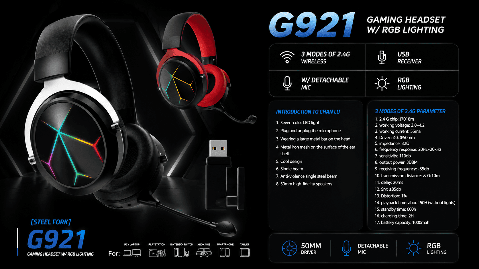 G921 J7018M RGB Tri-Mode Gaming Headset