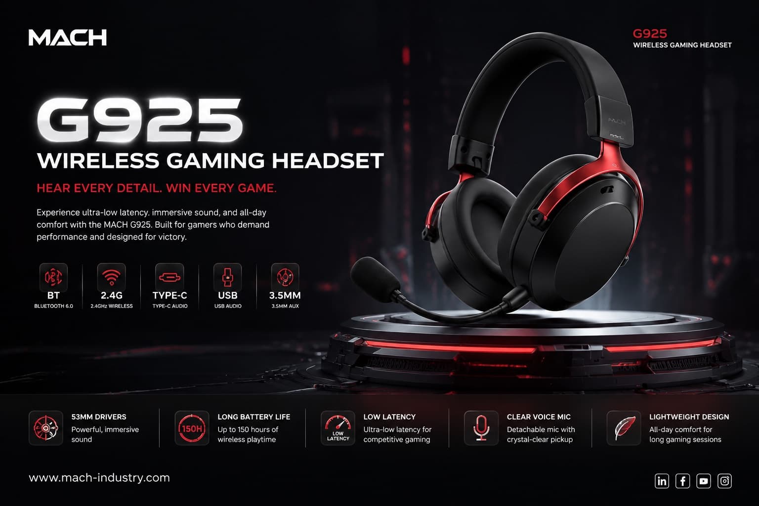 MACH G925 wireless gaming headset OEM and ODM product platform