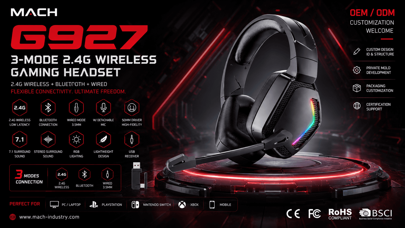 G927 2.4G Wireless Headset For PC Gaming