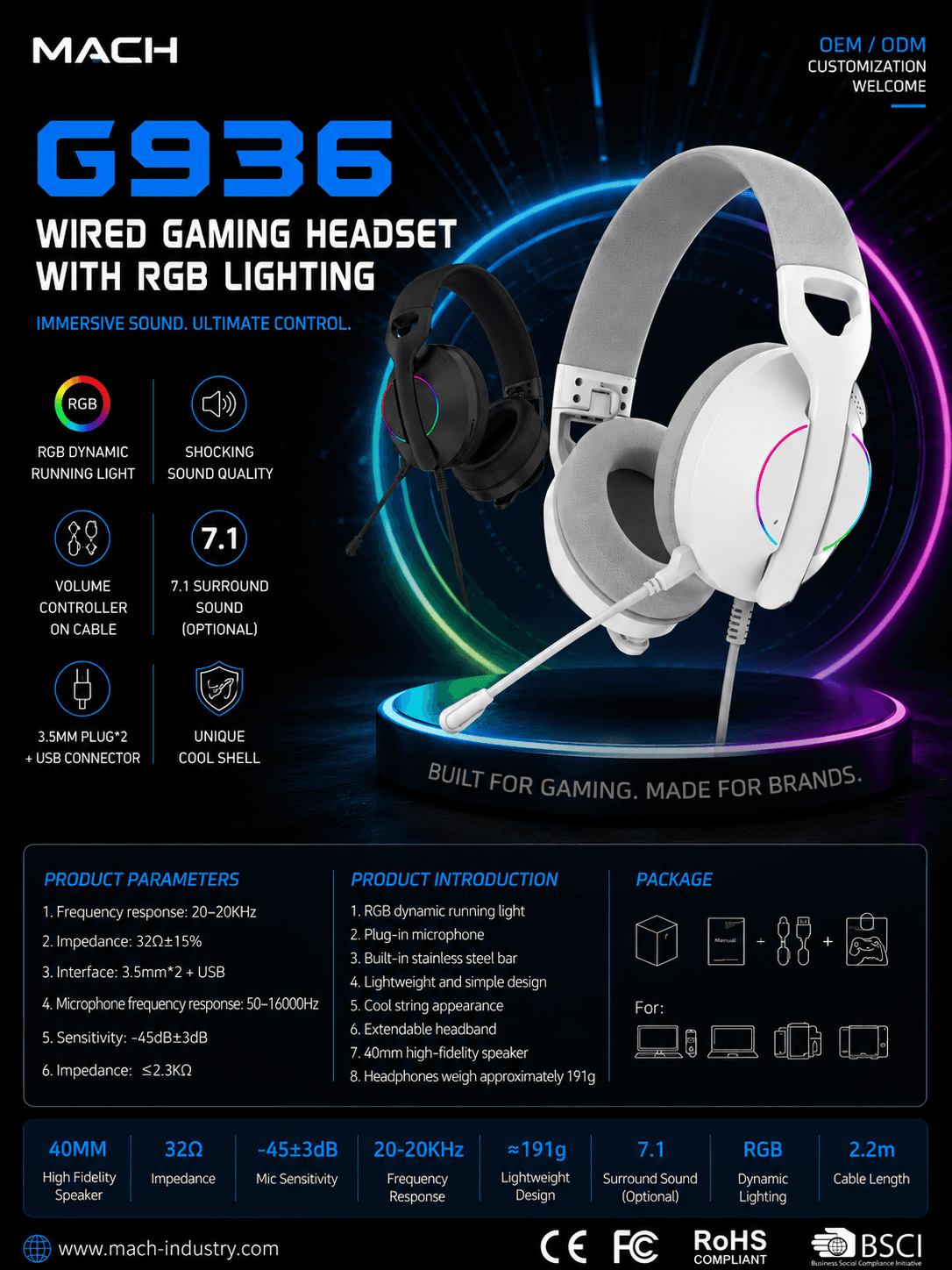 G936 wired gaming headset with 3.5mm jack and USB hero image