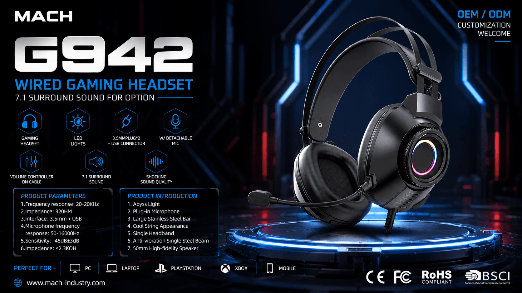 G942 3.5mm + USB ODM Wired Gaming Headset