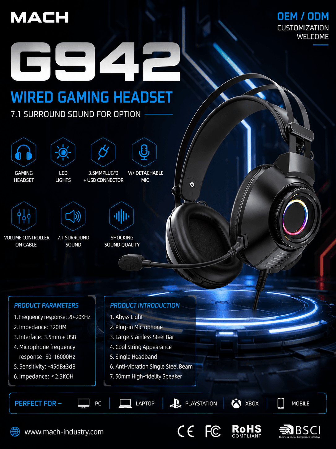 G942 3.5mm USB ODM wired gaming headset hero image