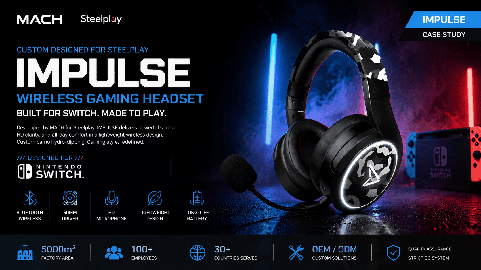 Impulse France OEM gaming headset case study hero image for Bluetooth private label gaming headset