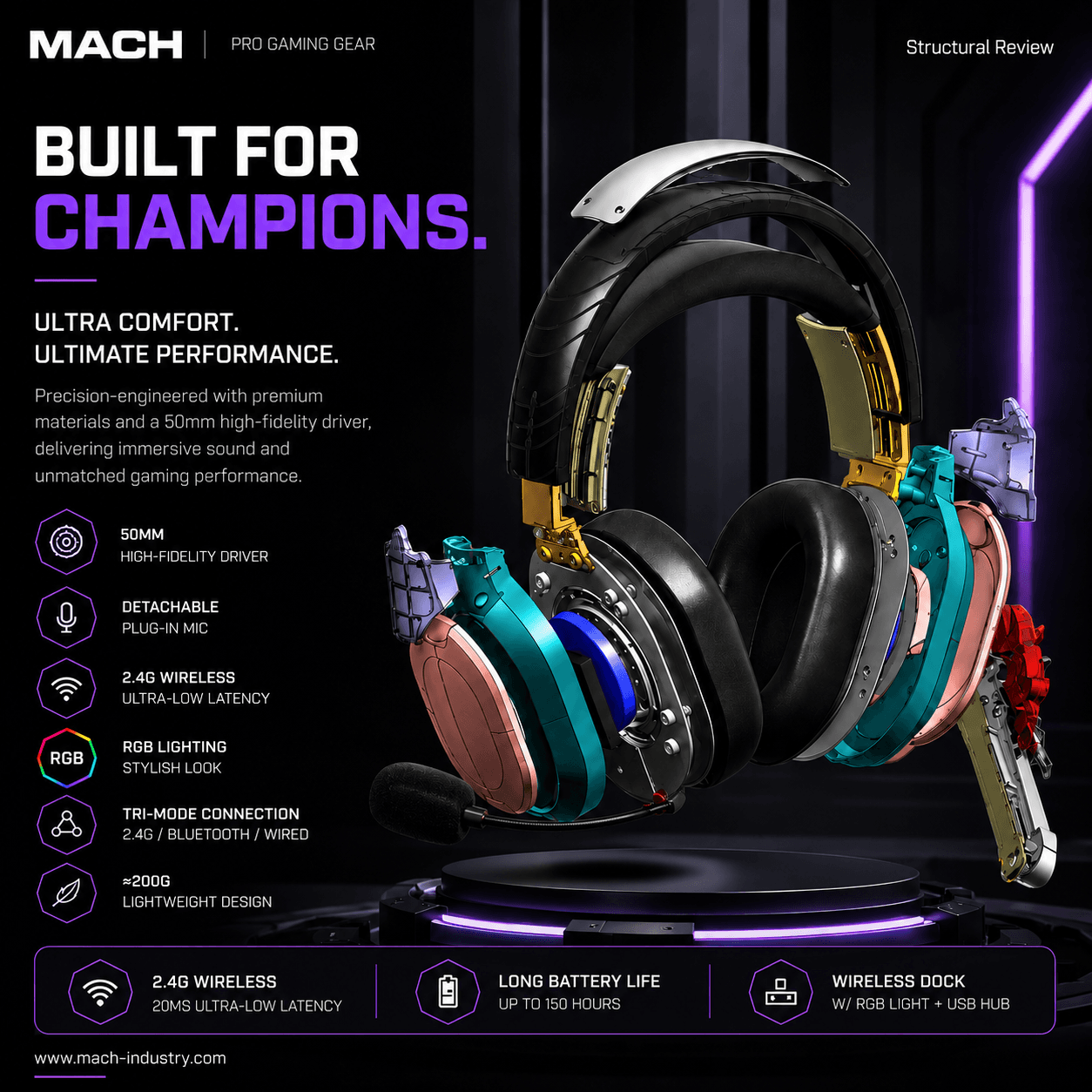 MACH G925 wireless gaming headset OEM and ODM product platform