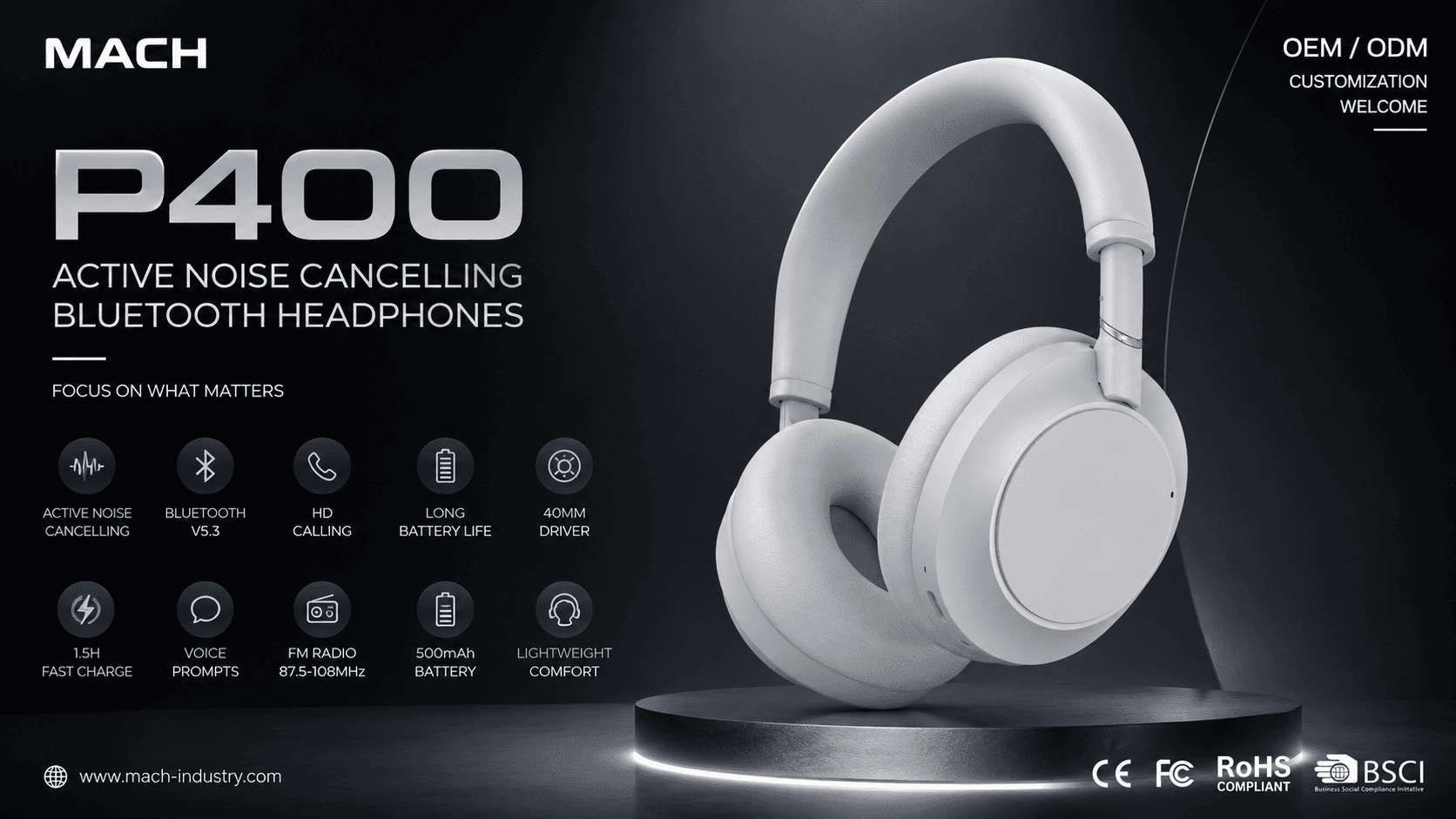 P400 Bluetooth ANC Wireless Headphones