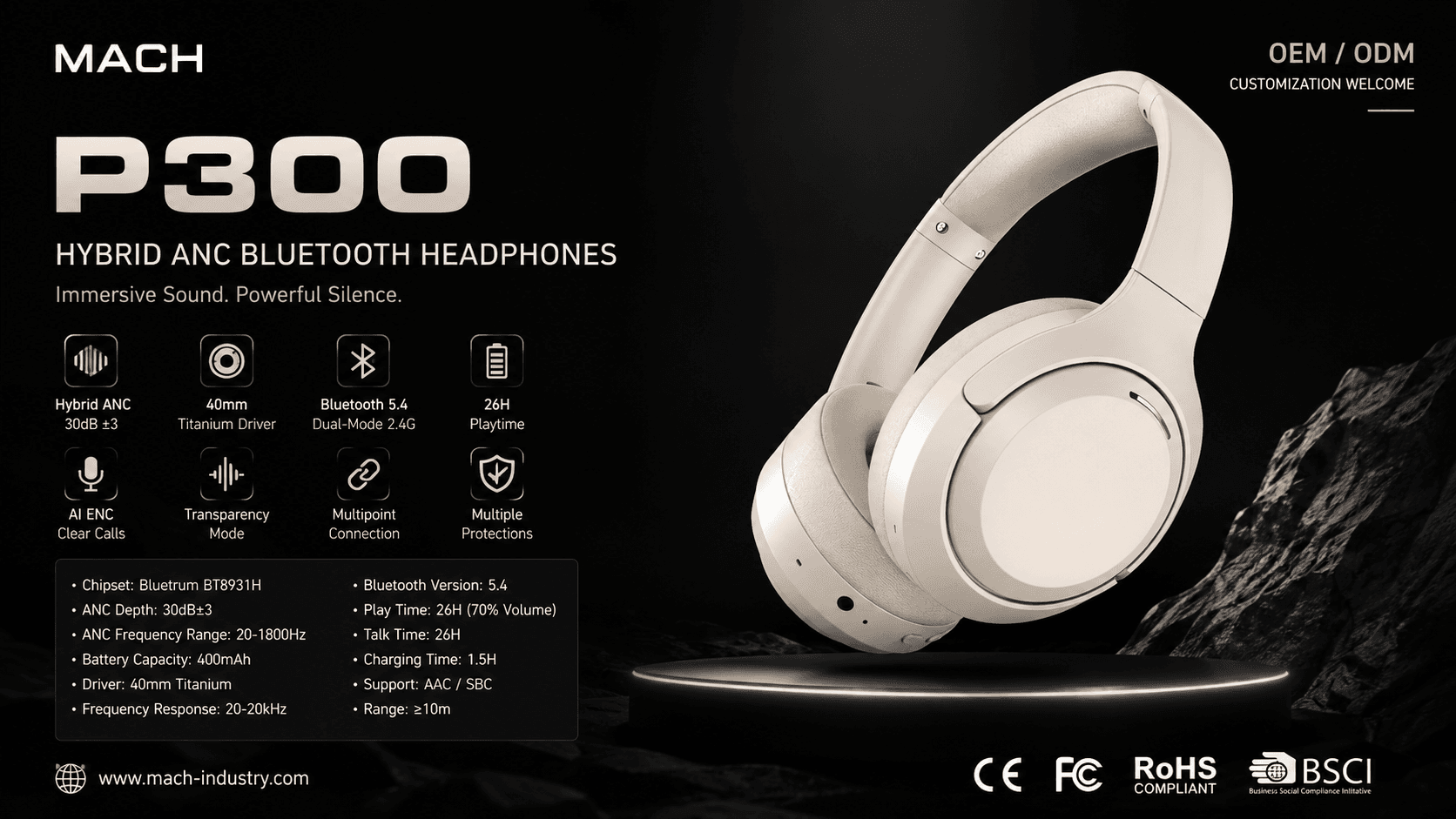 P300 Hybrid ANC Dual-Mode Wireless Headphones