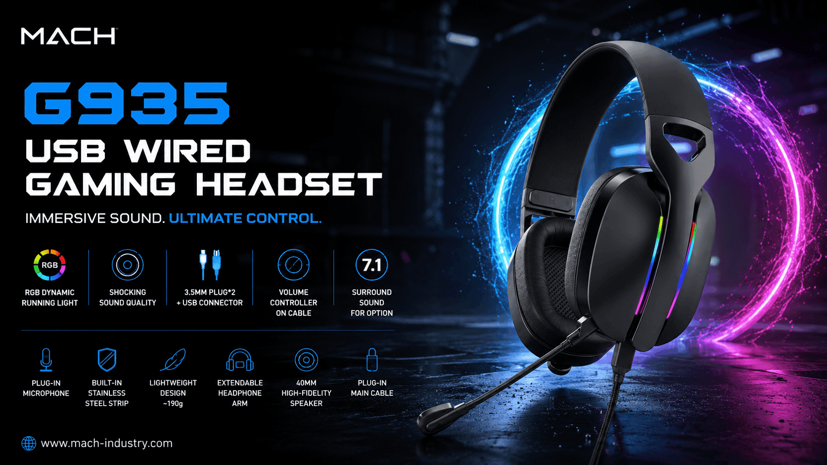 G935 USB Wired Gaming Headset OEM ODM product platform