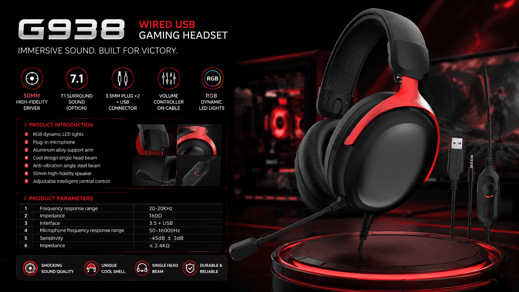 G938 3.5mm Dual-Plug USB Wired Gaming Headset