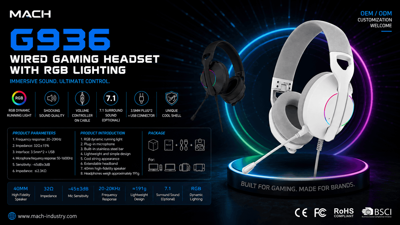G936 RGB Gaming Headset OEM ODM product platform
