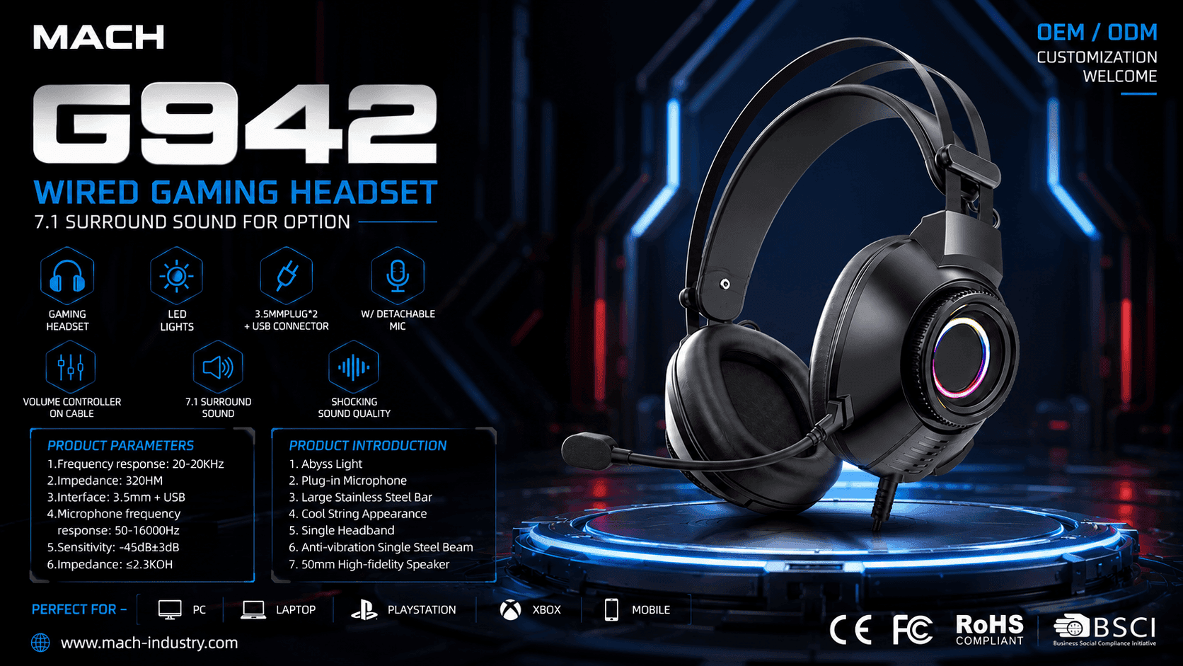 G942 3.5mm + USB ODM Wired Gaming Headset