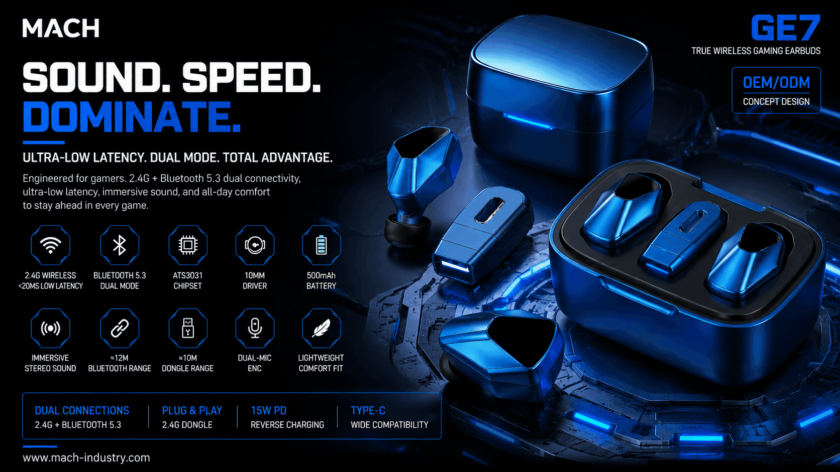 GE7 Concept Gaming Earbuds Platform OEM ODM product platform