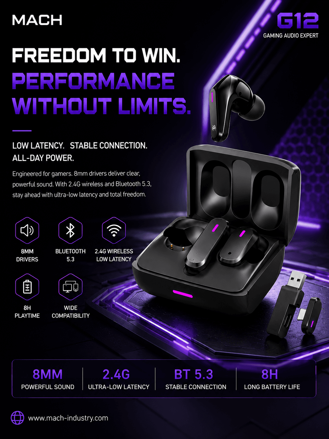 G12 2.4G Wireless Gaming Earbuds OEM ODM Manufacturer