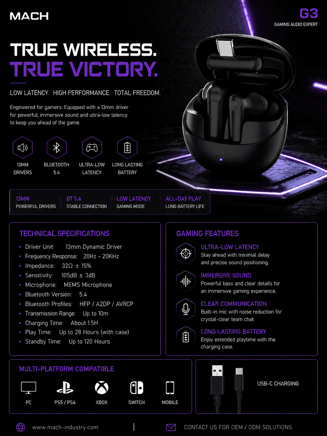 G3 RGB Wireless Gaming Earbuds OEM ODM Gaming Audio Manufacturer