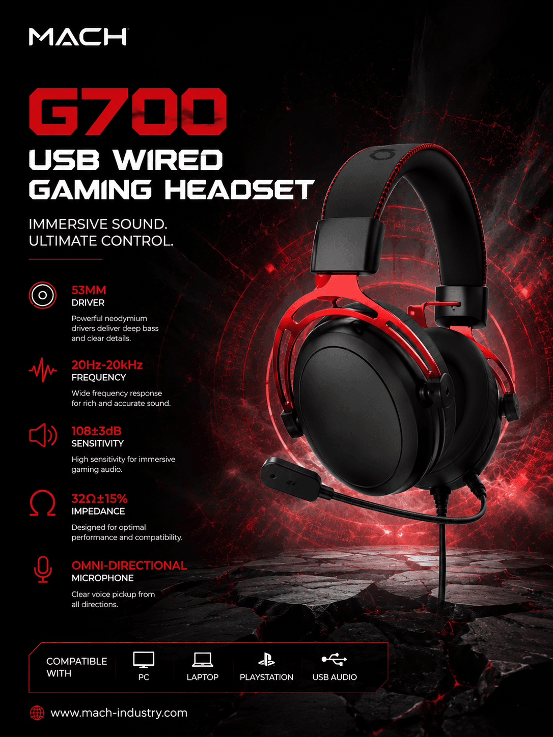 G700 USB + 3.5mm Wired Gaming Headset OEM ODM Gaming Audio Manufacturer