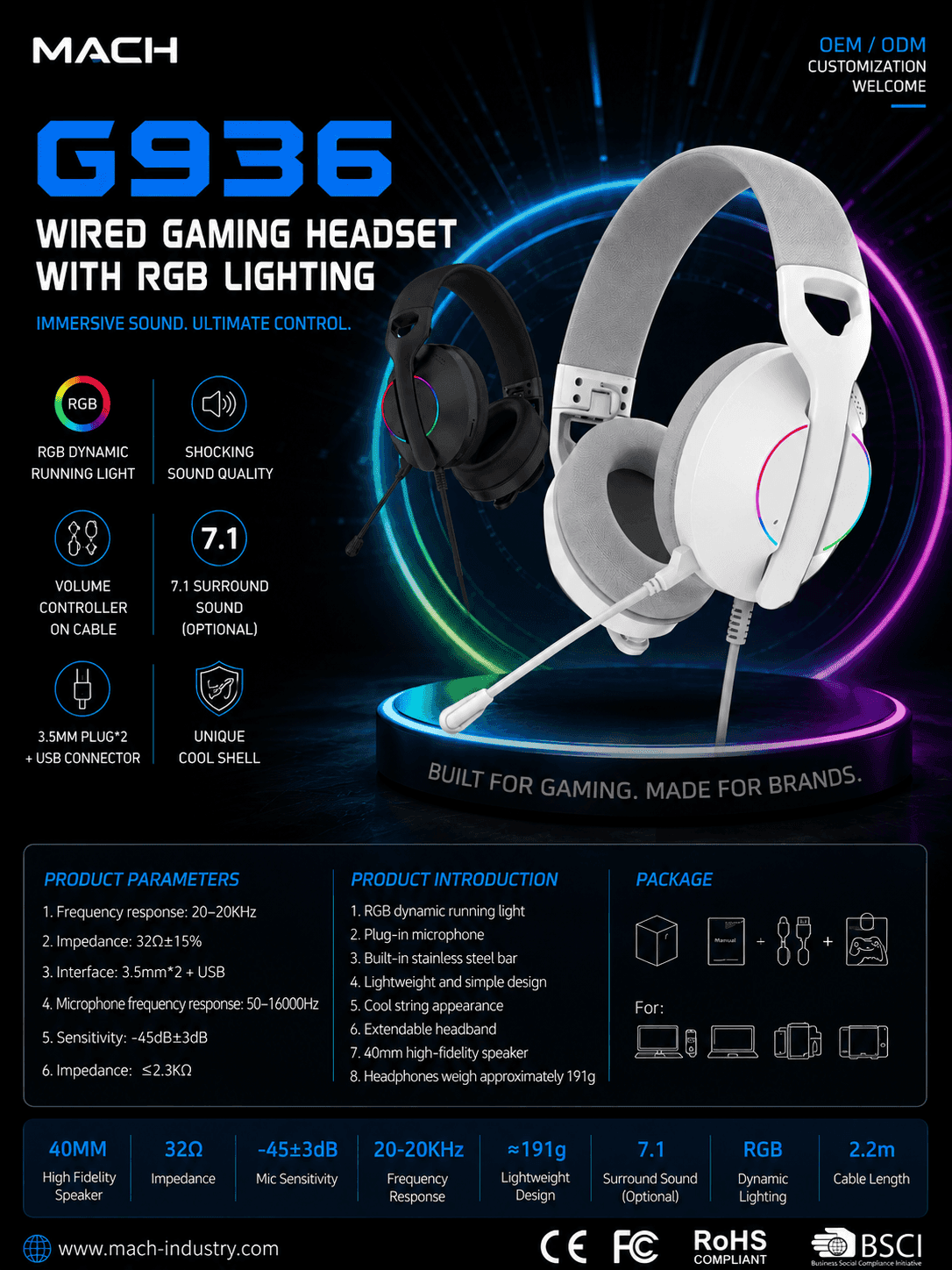 G936 wired gaming headset with 3.5mm jack and USB hero image
