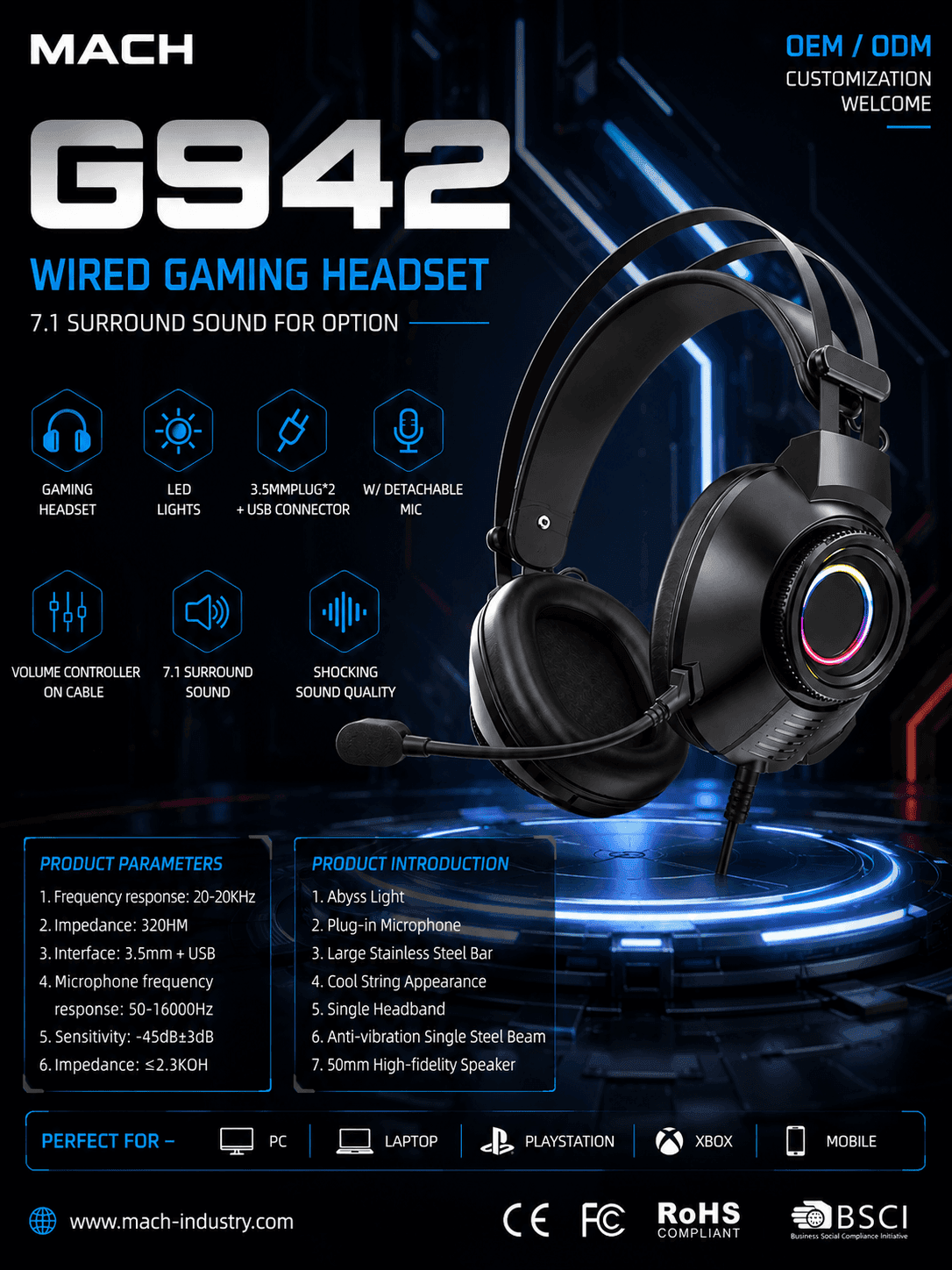 G942 3.5mm USB ODM wired gaming headset hero image