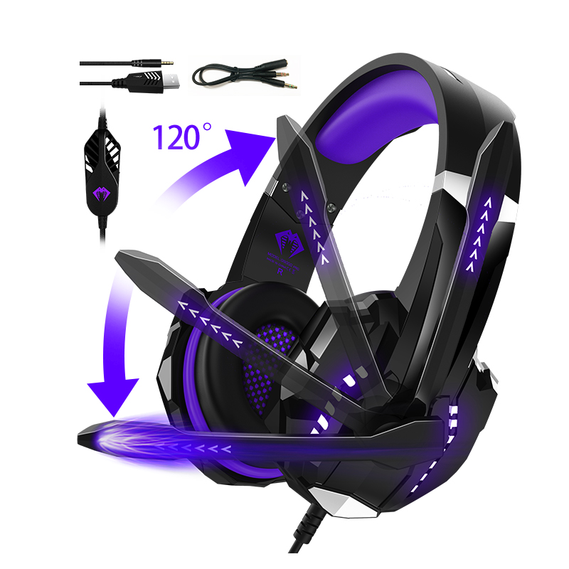 G9000pro 40mm wired gaming headset detail for microphone and RGB inspection