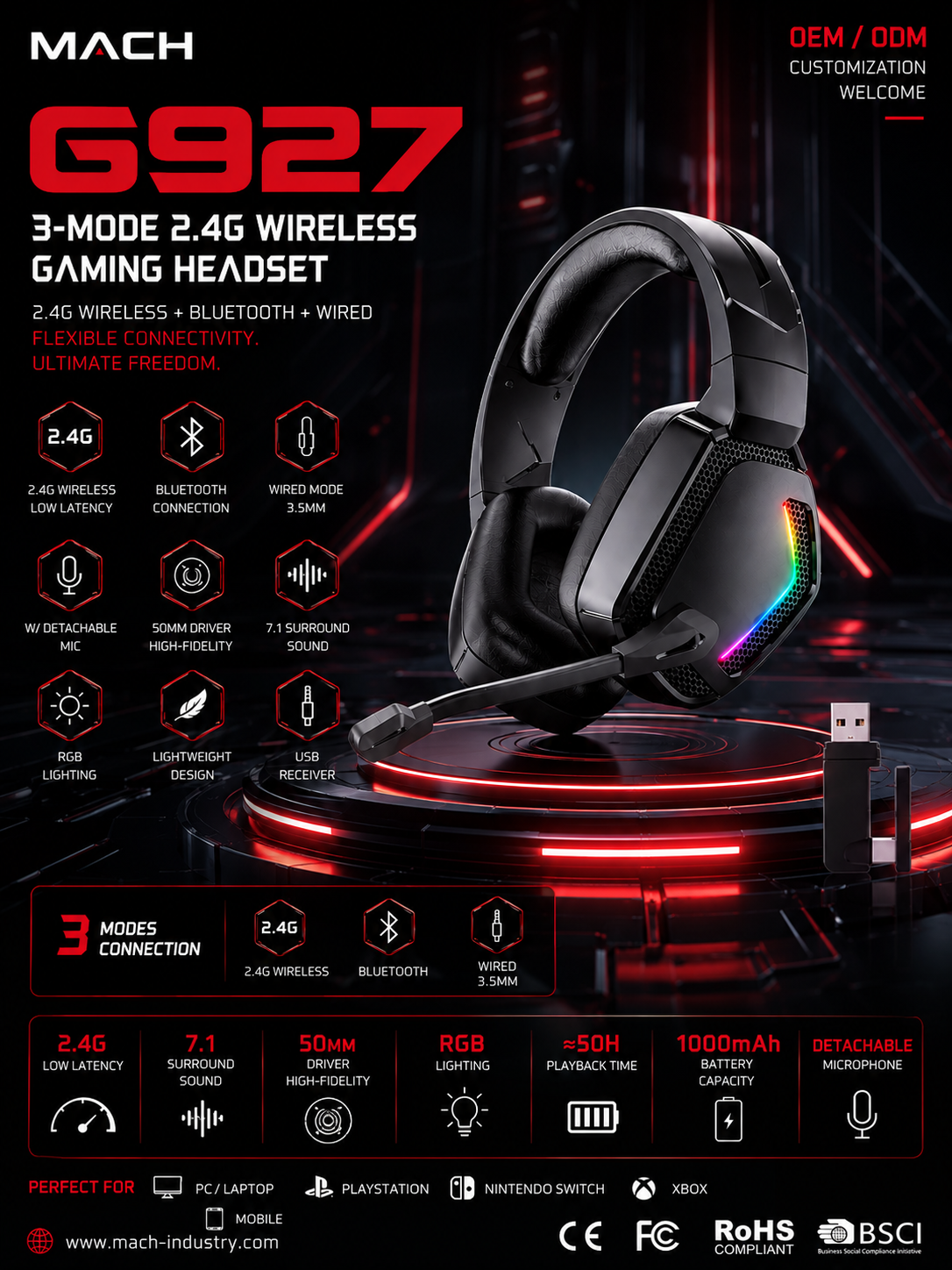 G927 PC-first tri-mode wireless gaming headset with detachable microphone