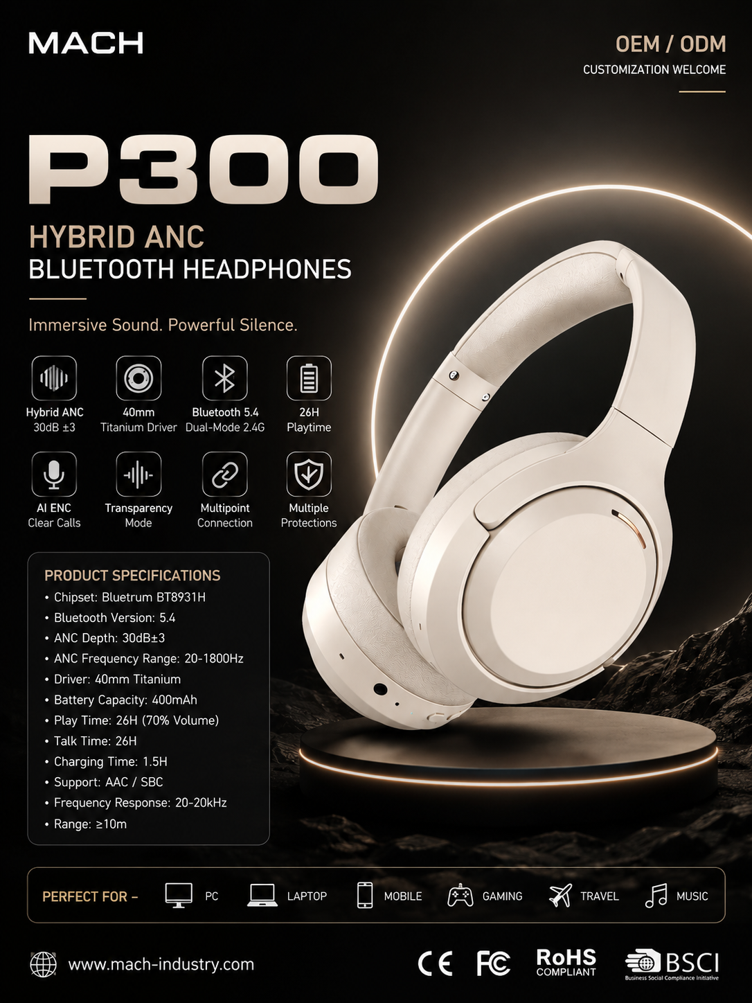 P300 hybrid ANC dual-mode headphones for gaming and daily listening product strategy